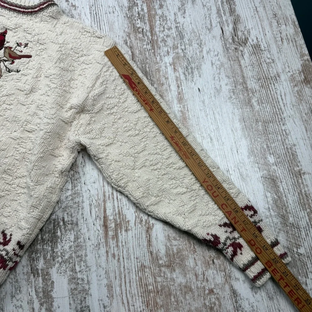 Mast Store Outfitters Vintage Cardinal Bird Knit Sweater Cream Cotton Womens L